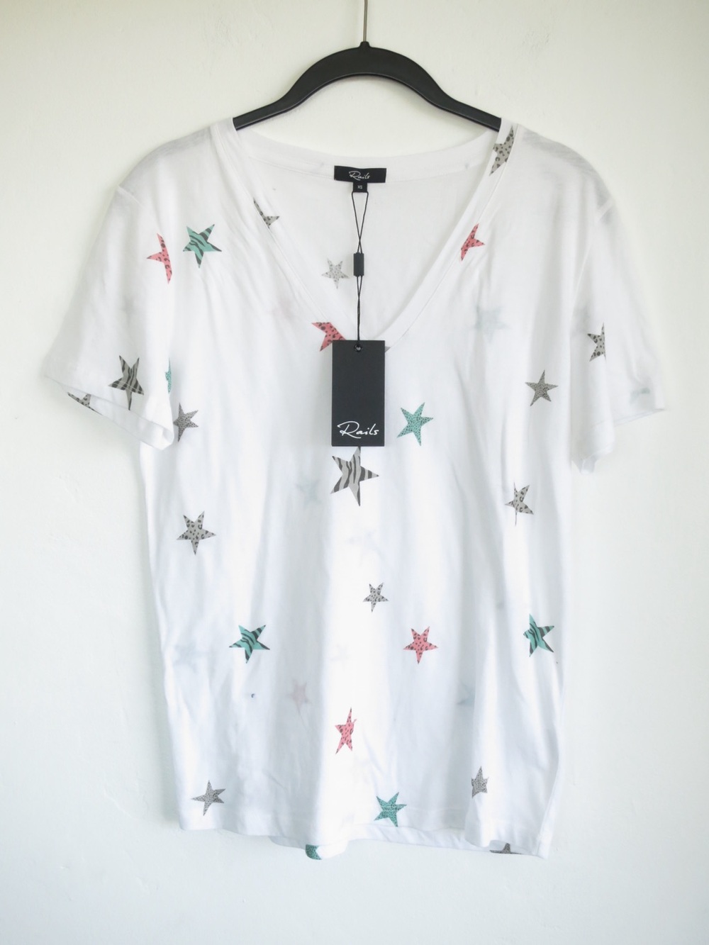 Rails White Tee with Animal Print Colored Stars